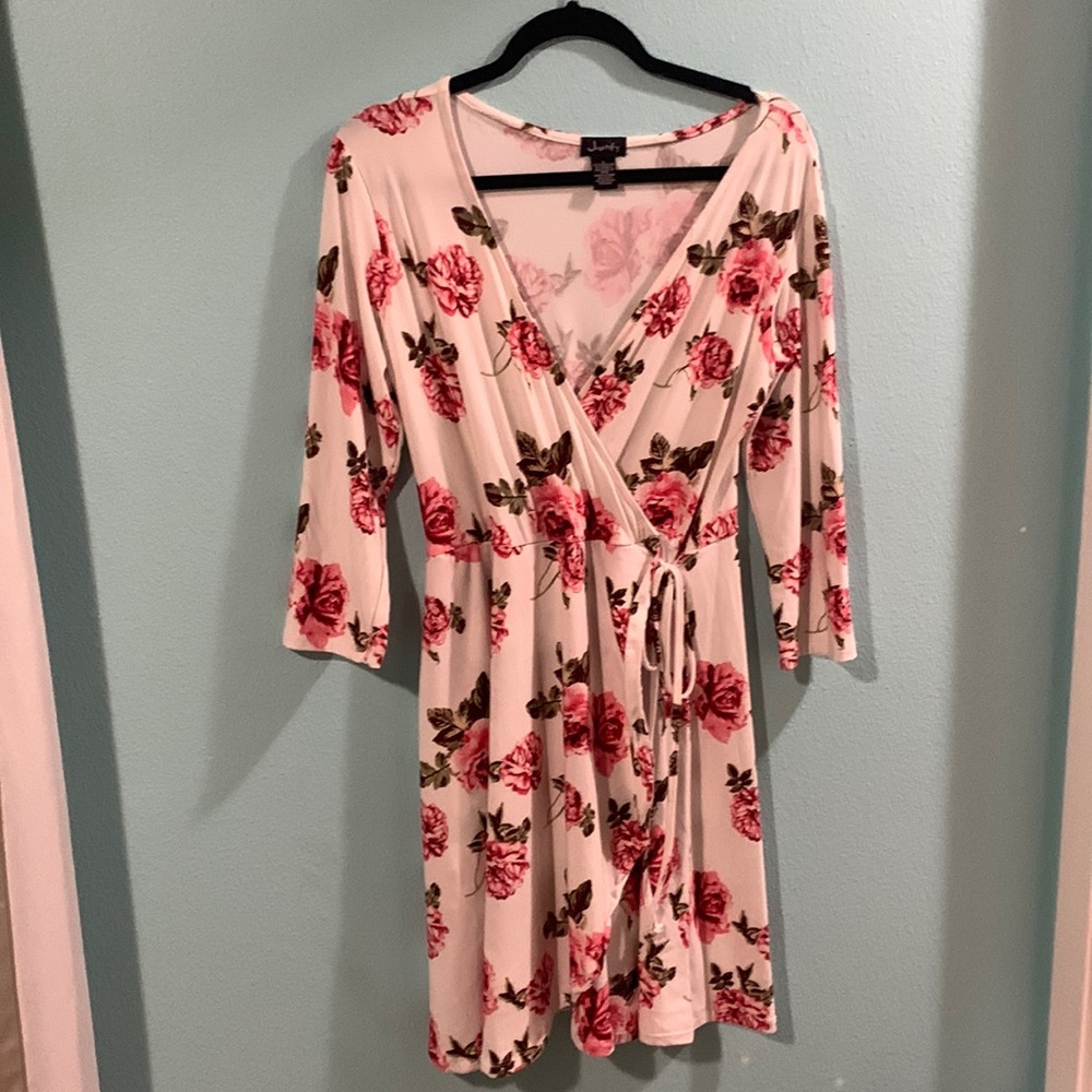 White dress with pink roses